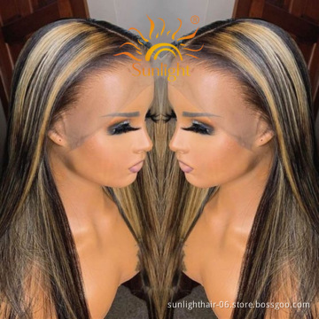 Sunlight Color Wigs Afro For Black Women Sale Hd Lace Pre Plucked Highlight Ombre Human Hair Jewish Wig